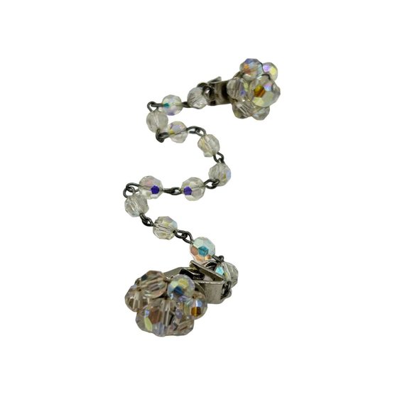 Vintage Sweater Guard Cardigan Clip Aurora Borealis Beaded Crystal Cape Clip - Picture 1 of 6